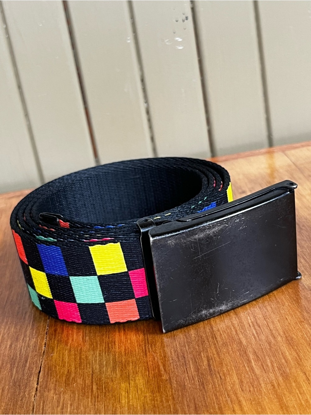 Buckle-Down Multicolor Checkered Rachet Belt Pride Approved